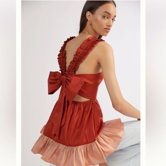 Anthropologie Savin + Babi Red Flouncy Colorblock Bow Blouse top women’s Small - Picture 2 of 10